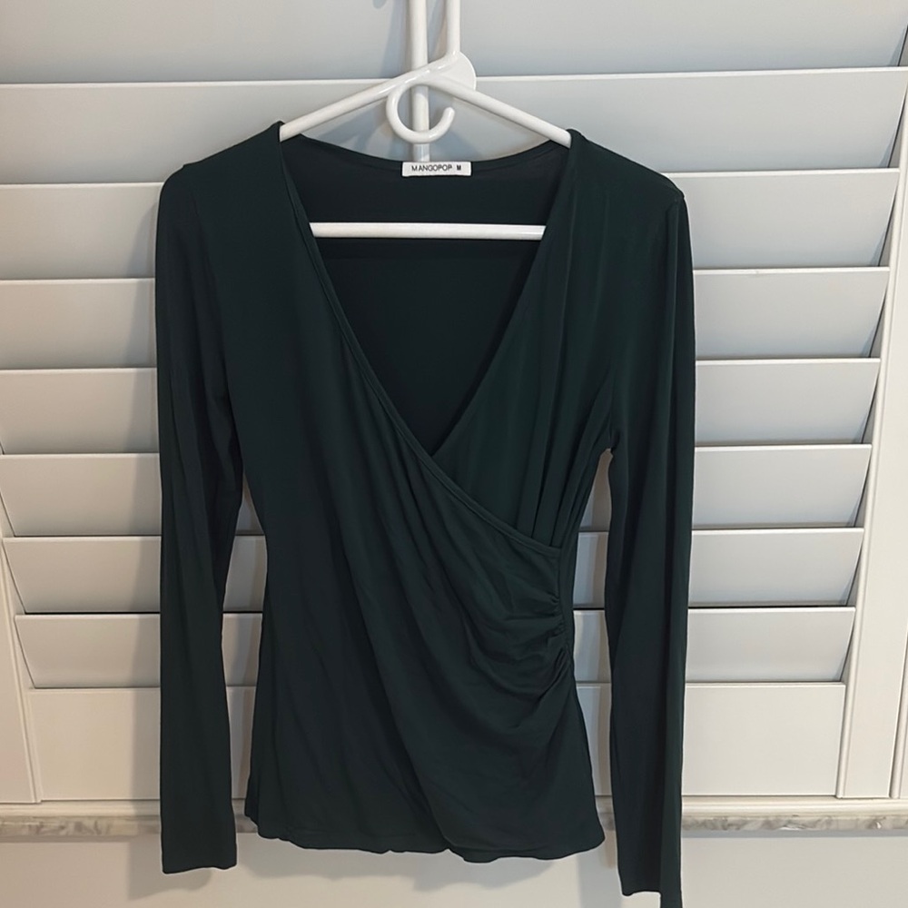 Vince Camuto Green Long Sleeve Wrap Blouse